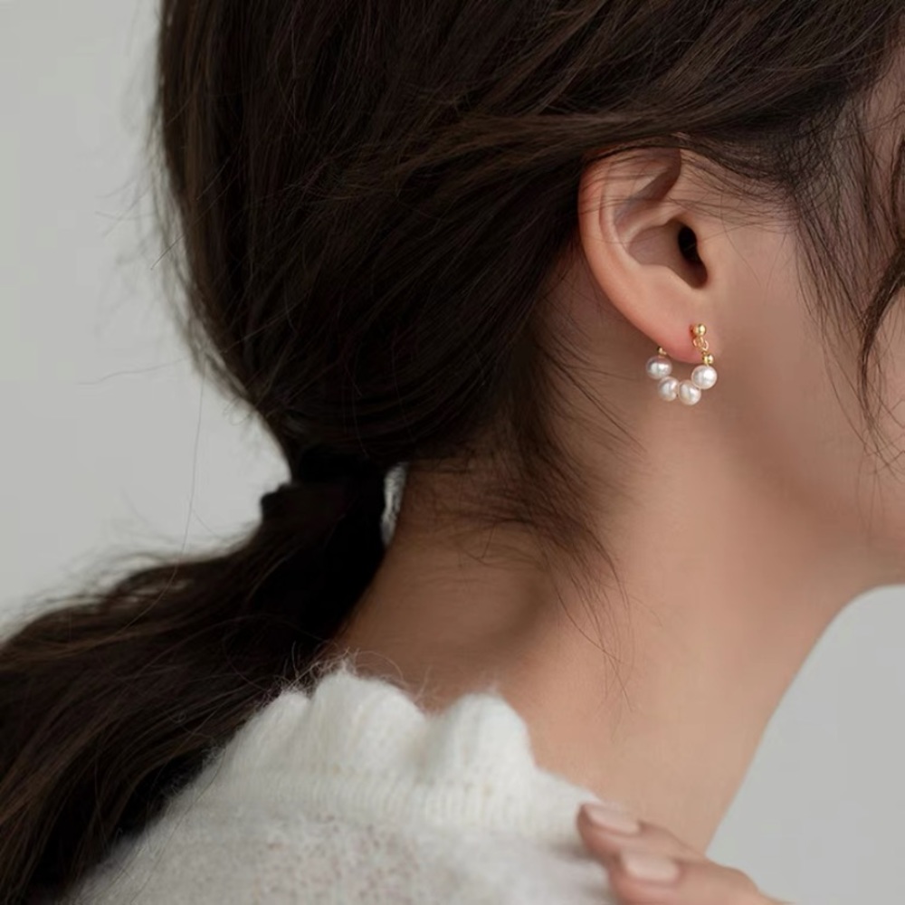 🌟Buy 1 Get 1 FREE Natural Freshwater Pearl vermeil hoop earrings gold silver - Picture 5 of 13